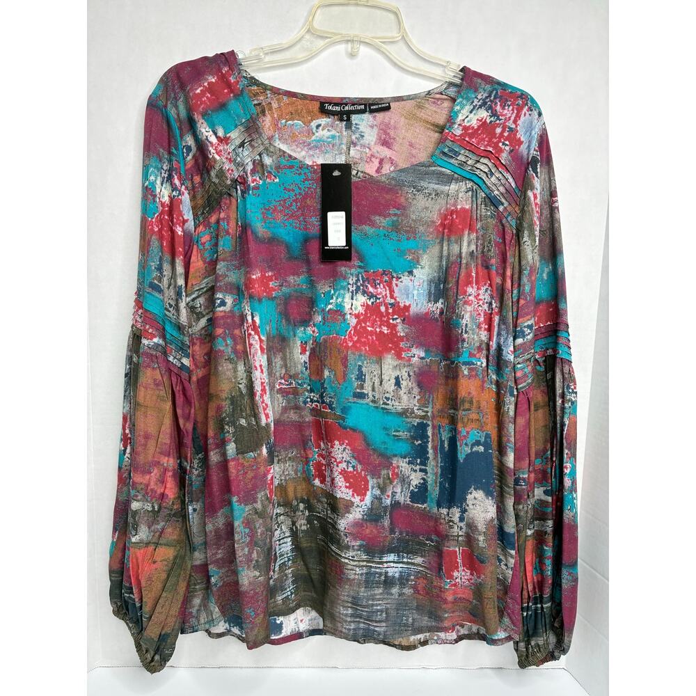 Tolani Collection Women's Small Long Sleeve Blouse NWT Watercolor Artsy Boho